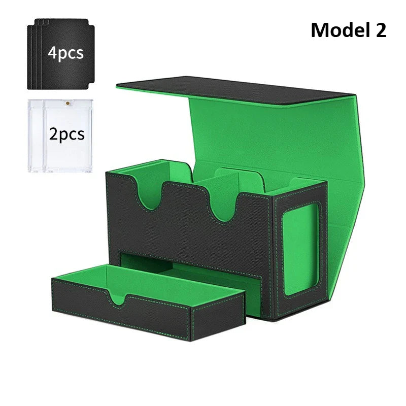 3-in-1 Deck Box Card Storage - Fits 200+ Single-Sleeved Cards, 4 Dividers & 2 Toploaders for MTG TCG CCG