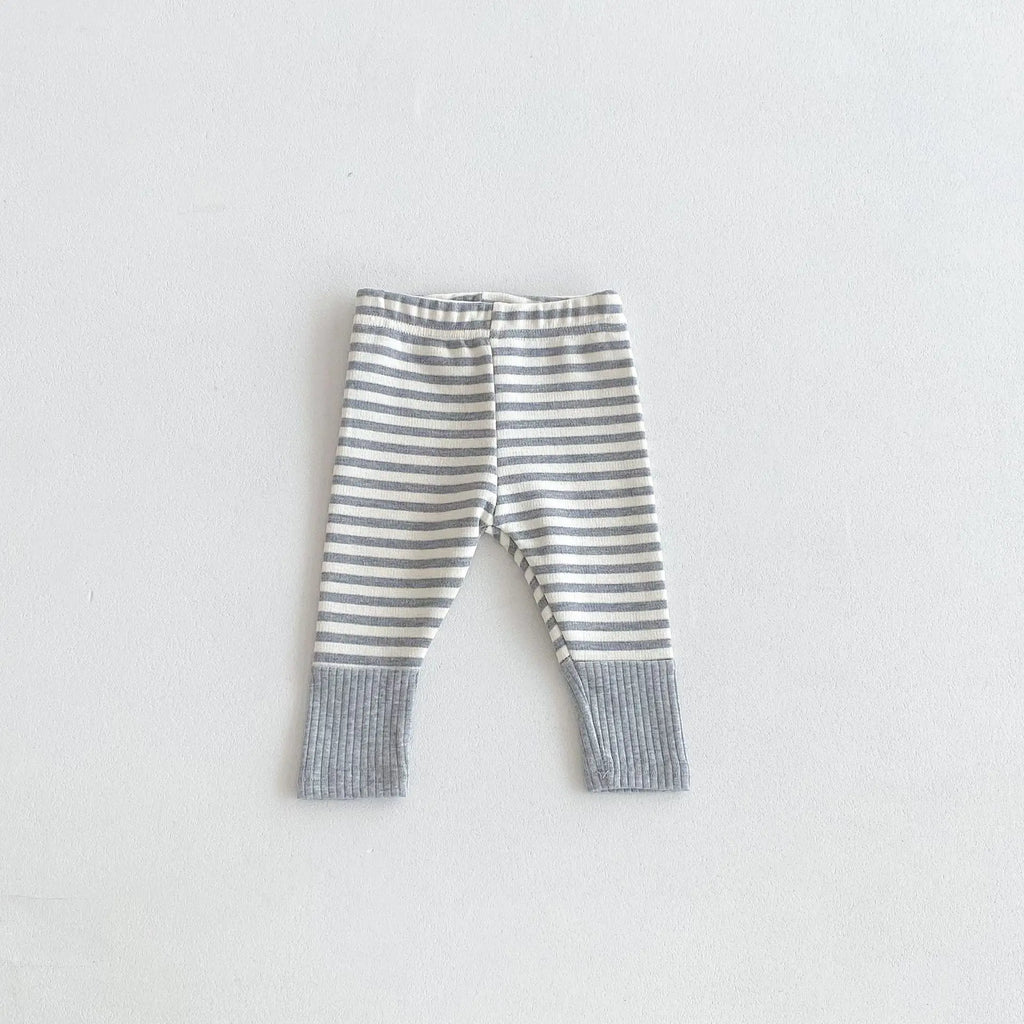Cotton Patchwork Baby Leggings – Candy Color Striped Pants for Infants 12–36 Months, Unisex Elastic Waist