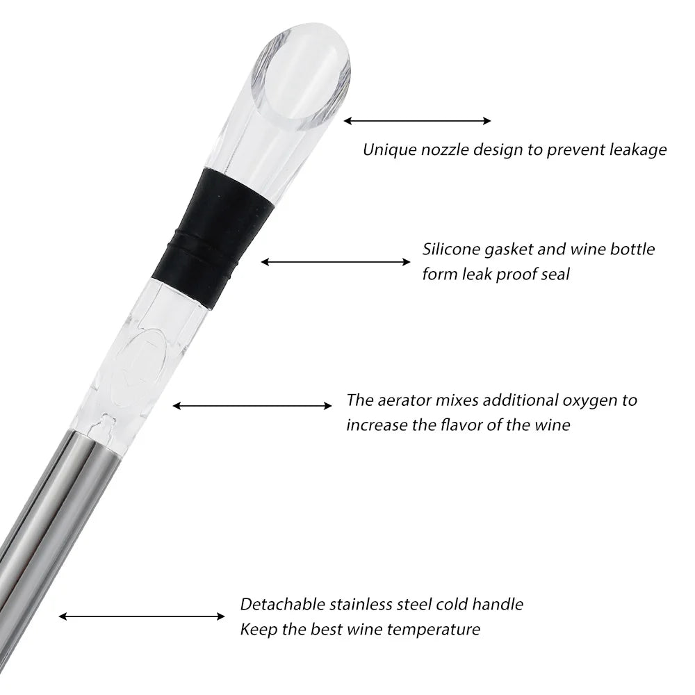 3-in-1 Stainless Steel Wine Chiller Rod 12.7 in (32.2 cm) - Aerator, Pourer & Ice Stick for Wine & Beer