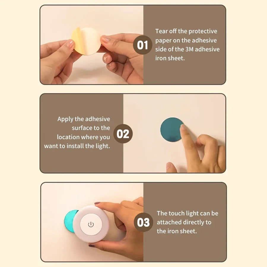 Rechargeable Round LED Touch Wall Lamp - Dimmable Magnetic Night Light for Bedroom, Closet & Reading