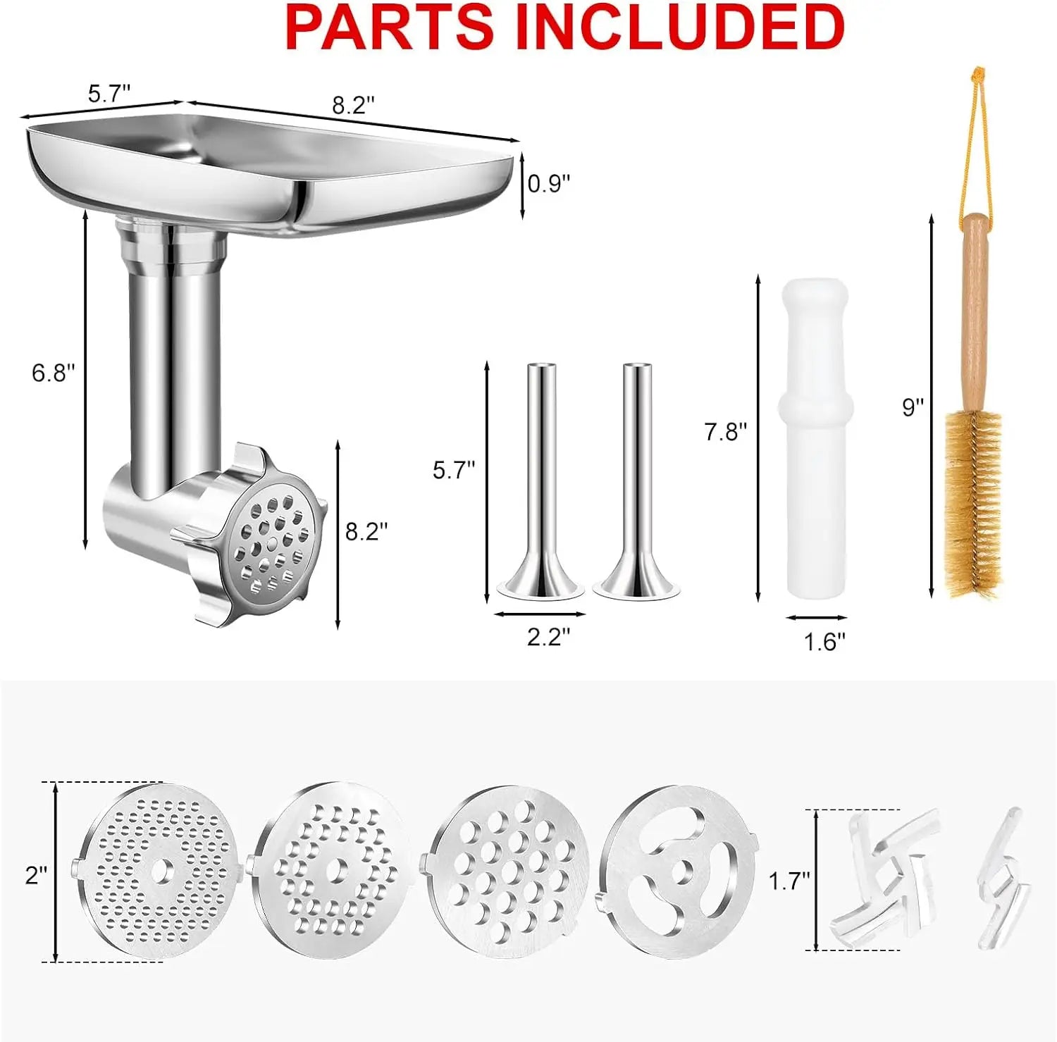 Metal Food Grinder Attachment for Stand Mixers – Meat Grinder & Sausage Stuffer Kit, 4 Grinding Plates