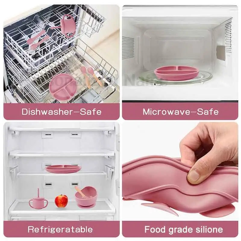 8-Piece Silicone Baby Feeding Set with Suction Plate, Bowl & Straw Cup — Personalized Kids Tableware, BPA-Free