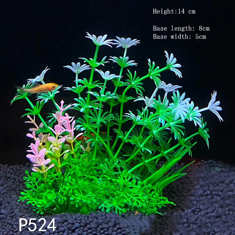 Artificial Aquarium Plants – Plastic Underwater Green Shrubs with Resin Base, Fish Tank Decoration