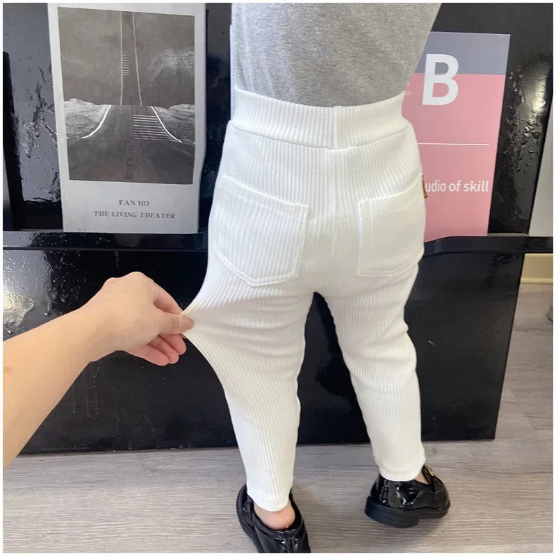 Unisex Kids Cotton High-Waist Leggings - Full-Length Pencil Pants for Girls & Boys (Ages 4-6)