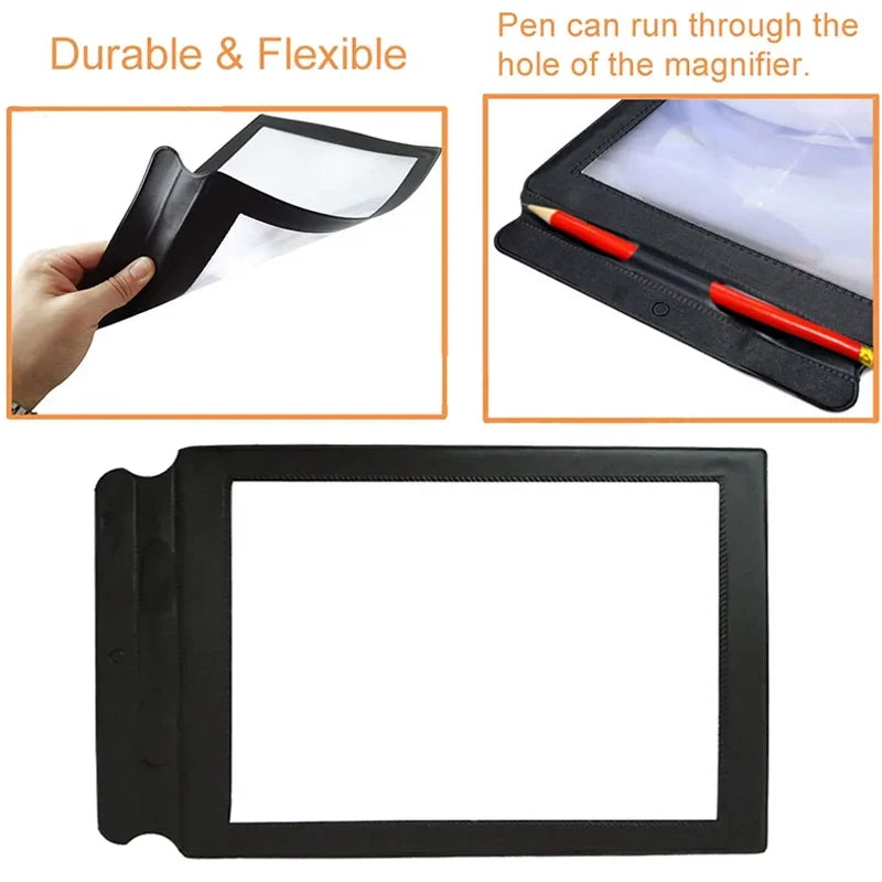 A4 Large Sheet Magnifier 12 x 7.5 in (30 x 19 cm) — 3X Fresnel Reading Lens Page Magnifier Reading Aid