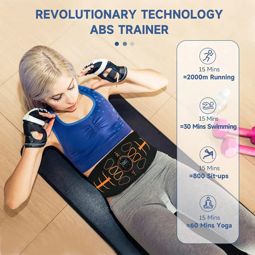 Rechargeable EMS Abdominal Toning Belt – Smart Muscle Stimulator & Slimming Massager, 10 Modes 30 Intensity Levels, Adjustable Fit