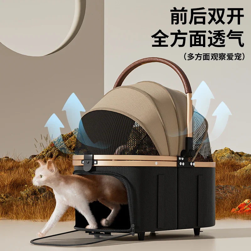2-in-1 Foldable Pet Stroller with Detachable Carrier Bag – Portable Dog & Cat Cart for Small Pets
