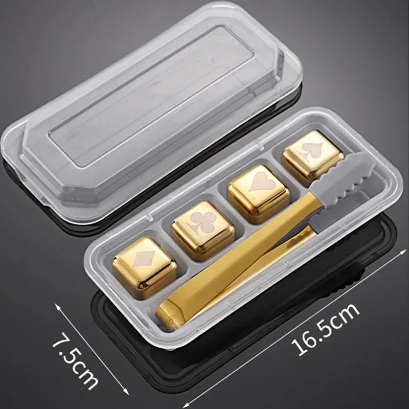 Stainless Steel Reusable Whiskey Stones - Quick-Freeze Ice Cubes with Storage Tray for Whiskey Wine Beer