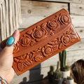 Leather Western Clutch - Tan Flower