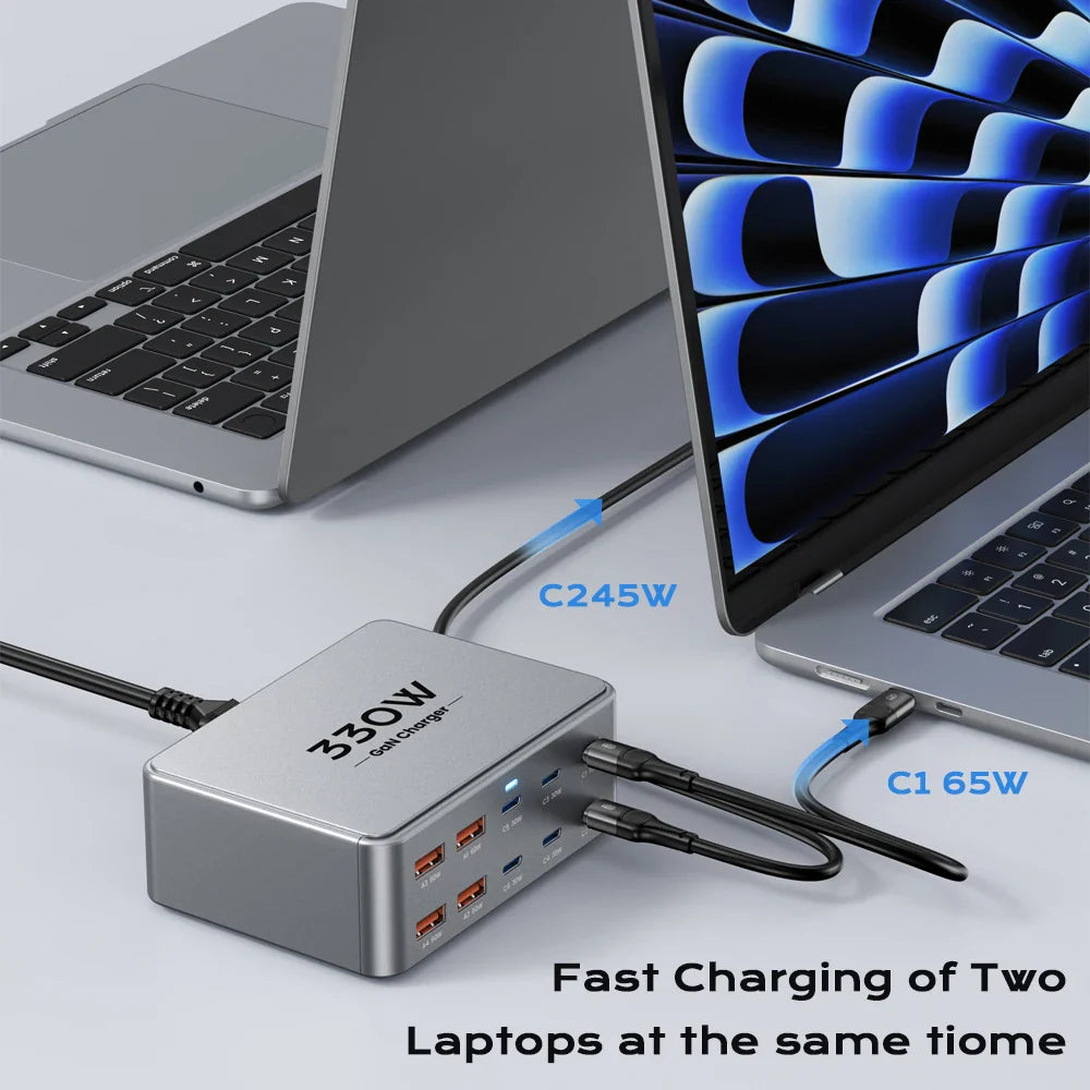 330W GaN USB-C 10-Port Fast Charger - 100W PD3.0 PPS QC3.0 Multiport Charging Station for Laptop, iPhone, Samsung, MacBook, Tablet