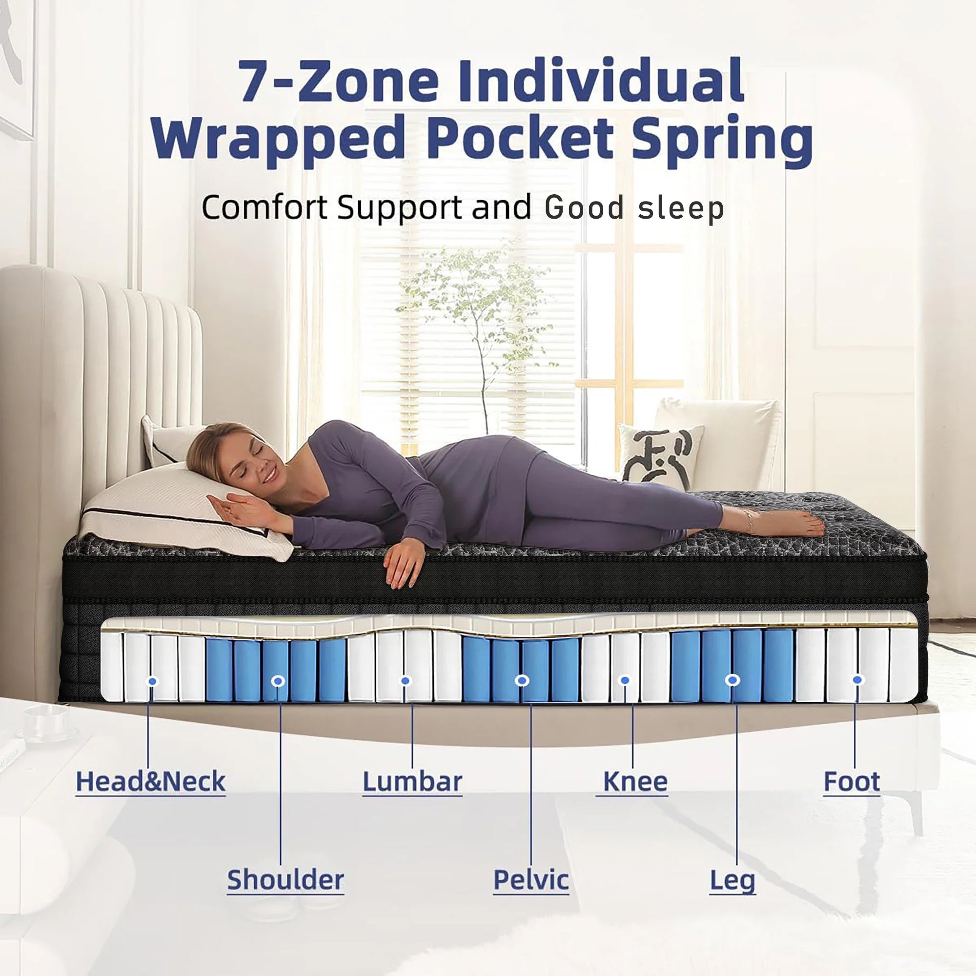 12"14"Gel Memory Foam & Pocket Spring Mattress For Back Pain Relief, Twin Full Queen King Size,Cooling & Breathable, CertiPUR-US