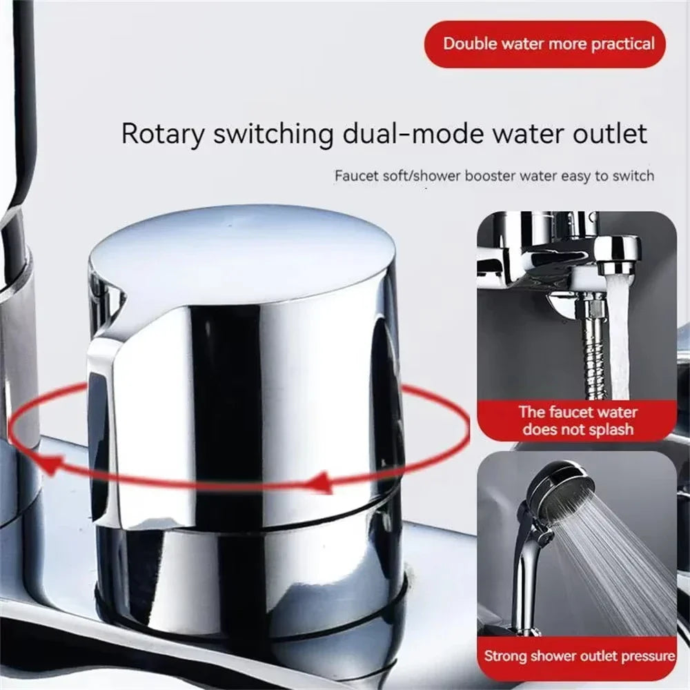 Wall-Mount Bathtub Faucet Mixer with Handheld Shower – 3-Mode Spray, 150 cm (59 in) Hose, Chrome-Plated Brass