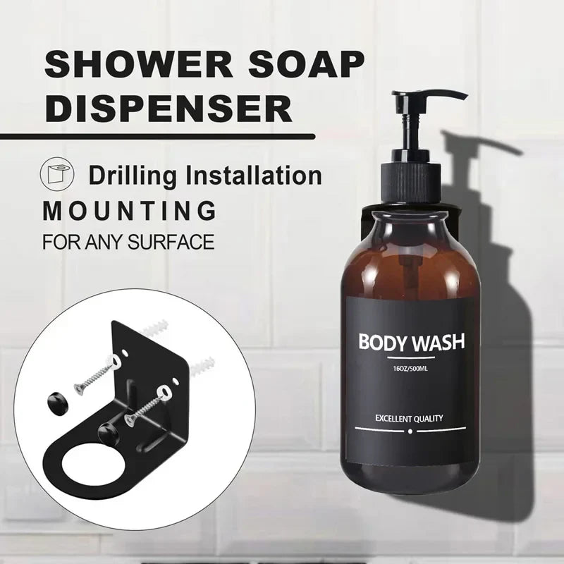 500ml (16.9 fl oz) Amber Refillable Pump Bottle Set with Black Label Stickers - Shampoo, Shower Gel & Liquid Soap Dispensers for Bathroom & Kitchen