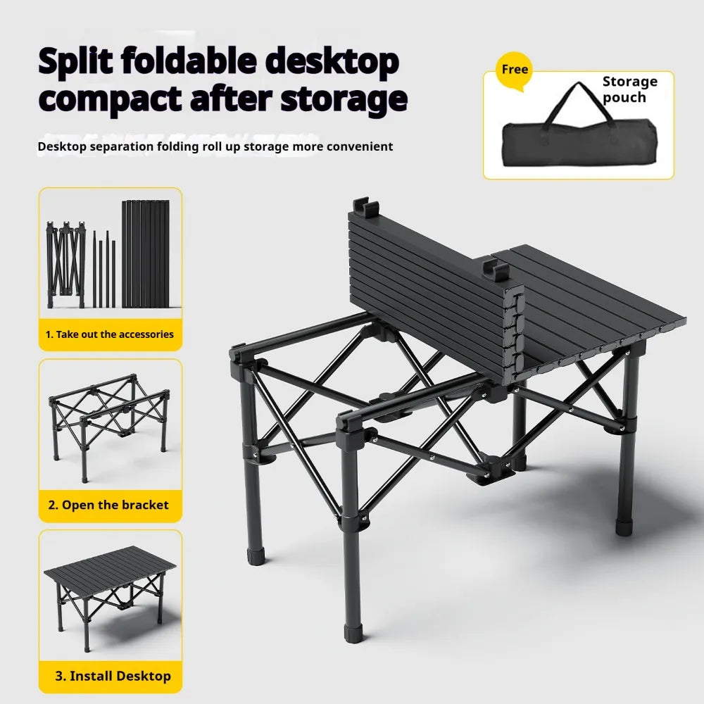 Portable Roll-Up Folding Camping Table with Carry Bag – Lightweight Outdoor Picnic & BBQ Table – 95cm / 120cm (37.4" / 47.2")