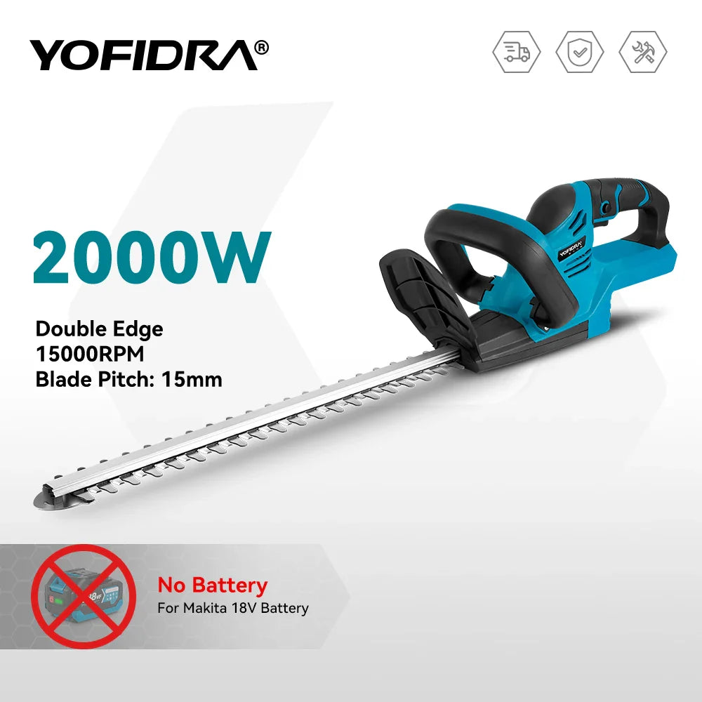2000W 15000RPM Cordless Hedge Trimmer 20in (510mm) Dual Blade 90° Adjustable Head Compatible with 18V Batteries