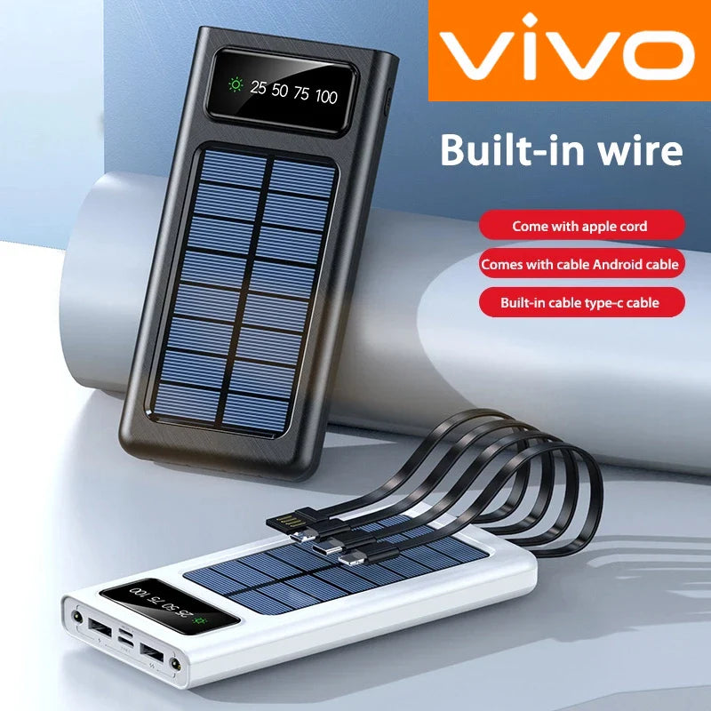 200,000mAh Solar Power Bank 4-in-1 High-Capacity Portable Charger with LED Light, Wireless & Fast USB Charging