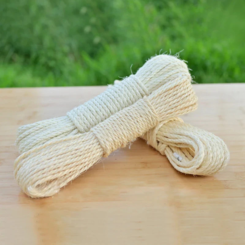 Natural Sisal Rope for Cat Scratching Post – 4mm/6mm x 10/20/50m (0.16/0.24in × 32.8/65.6/164ft) Bleached White for Cat Trees & Sofa Protection