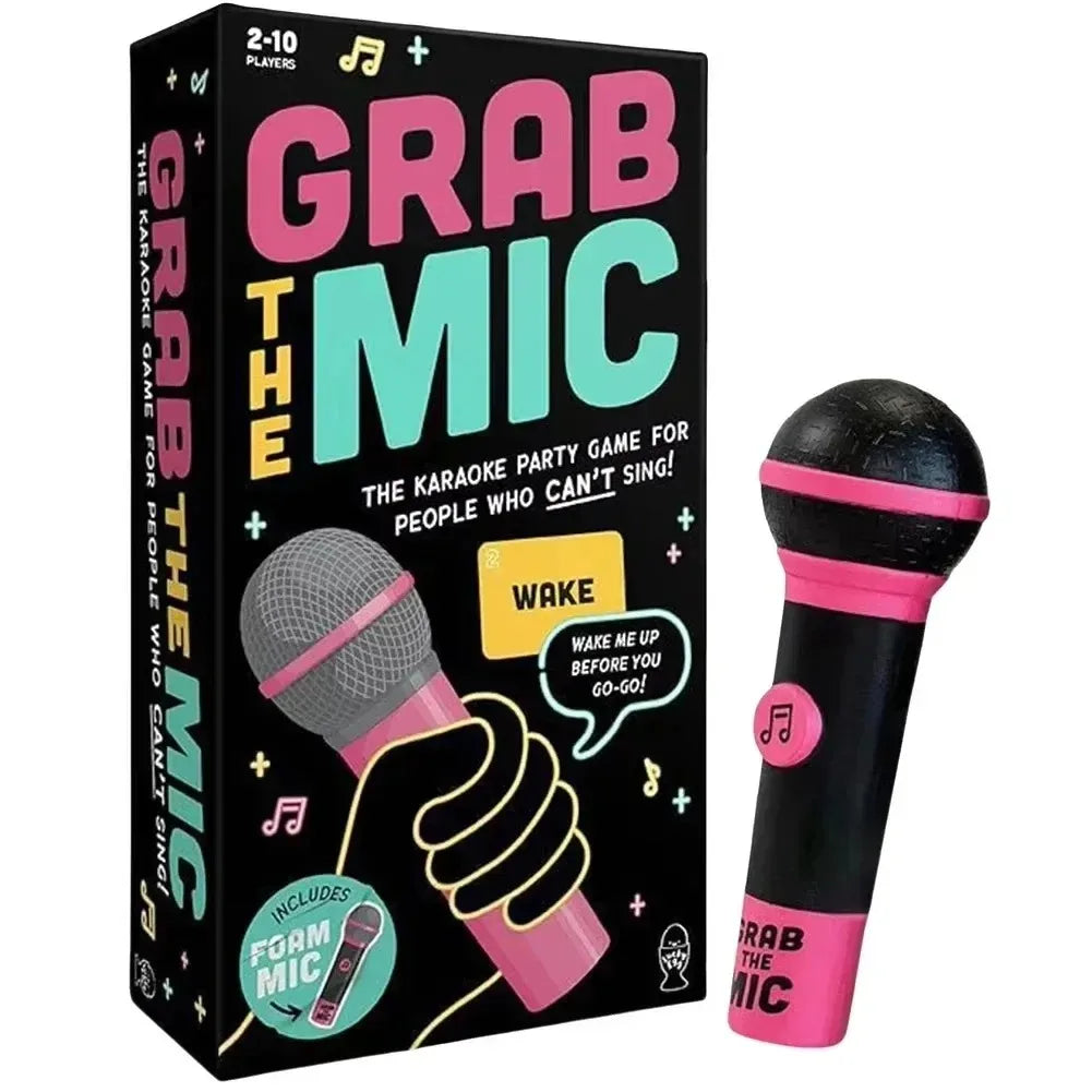 Grab The Mic Karaoke Party Game – 2–10 Players, 125 Lyric Cards & Foam Microphone, Family Birthday Party Game