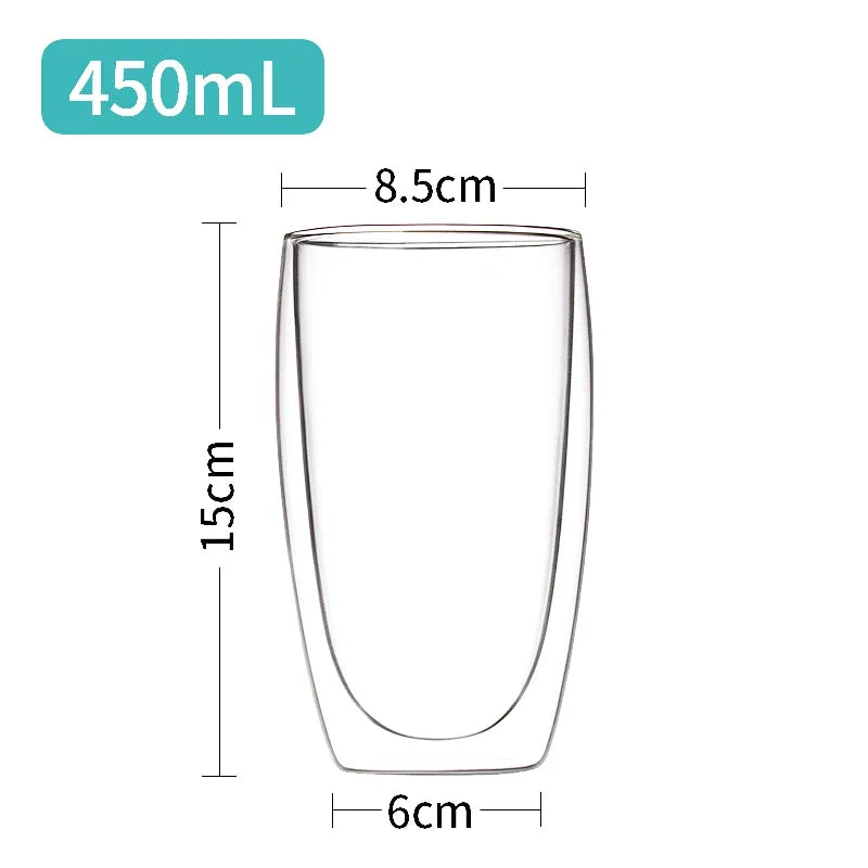 Double Wall Borosilicate Glass Mug - Heat-Resistant Insulated Tumbler for Coffee, Tea, Whiskey, Beer & Cocktails - Gift