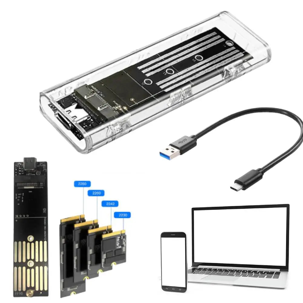 M.2 NGFF SATA USB 3.1 Type-C Transparent External SSD Enclosure for 2230/2242/2260/2280 10Gbps