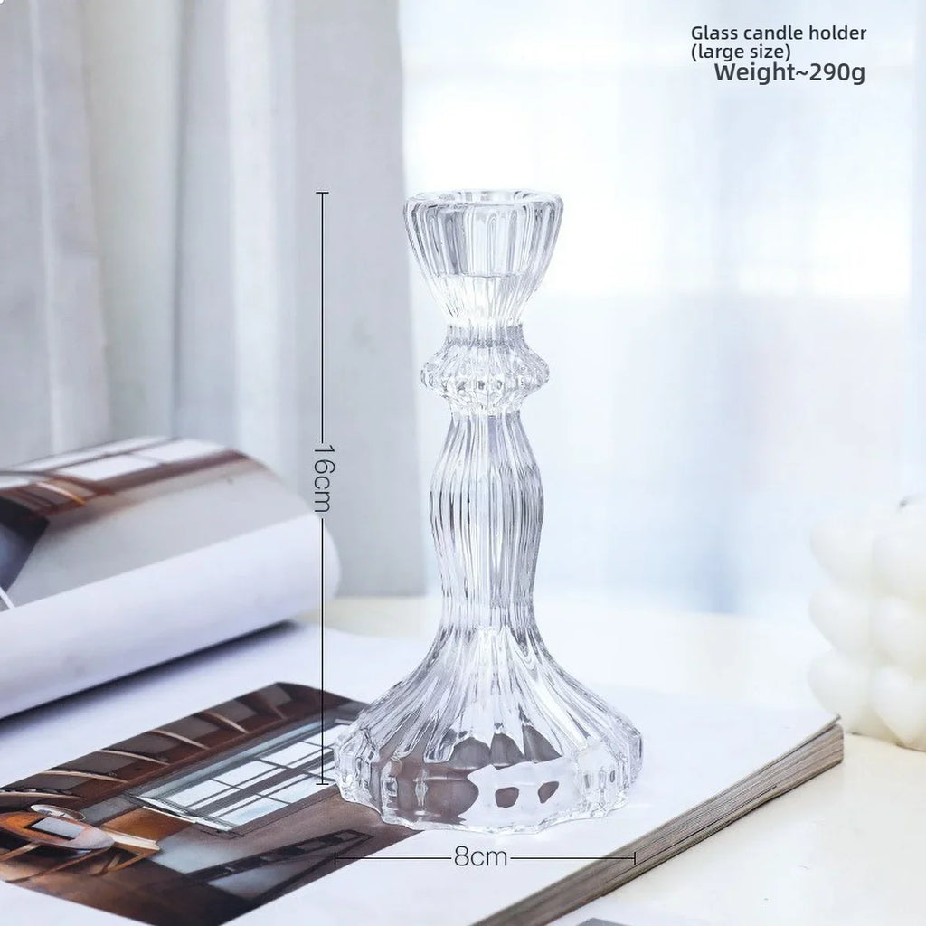 Clear Glass Pillar Candle Holder Table Candlestick for Dining Room Decor