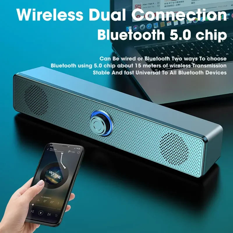 USB-Powered Bluetooth PC Speakers 3D Stereo Soundbar for TV, PC & Laptop - Wired & Wireless (3.5mm AUX, Deep Bass)