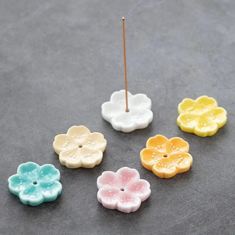 Cherry Blossom Ceramic Incense Burner Sakura Incense Stick Holder Aromatherapy Censer Home & Office Decor