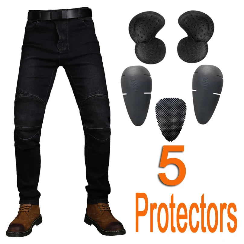 Motorcycle Riding Jeans with Removable CE Level 1/2 Knee Armor, Kevlar Racing Moto Pants