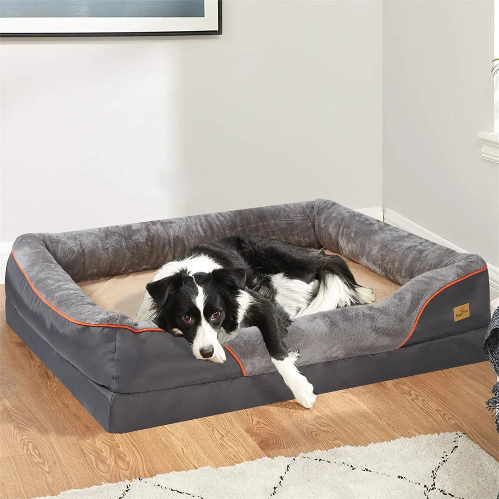 Jumbo Orthopedic Memory Foam Dog Bed Waterproof Removable Cover Bolster Sofa for Large XL 2XL 3XL Dogs (32–53 in / 83–135 cm)