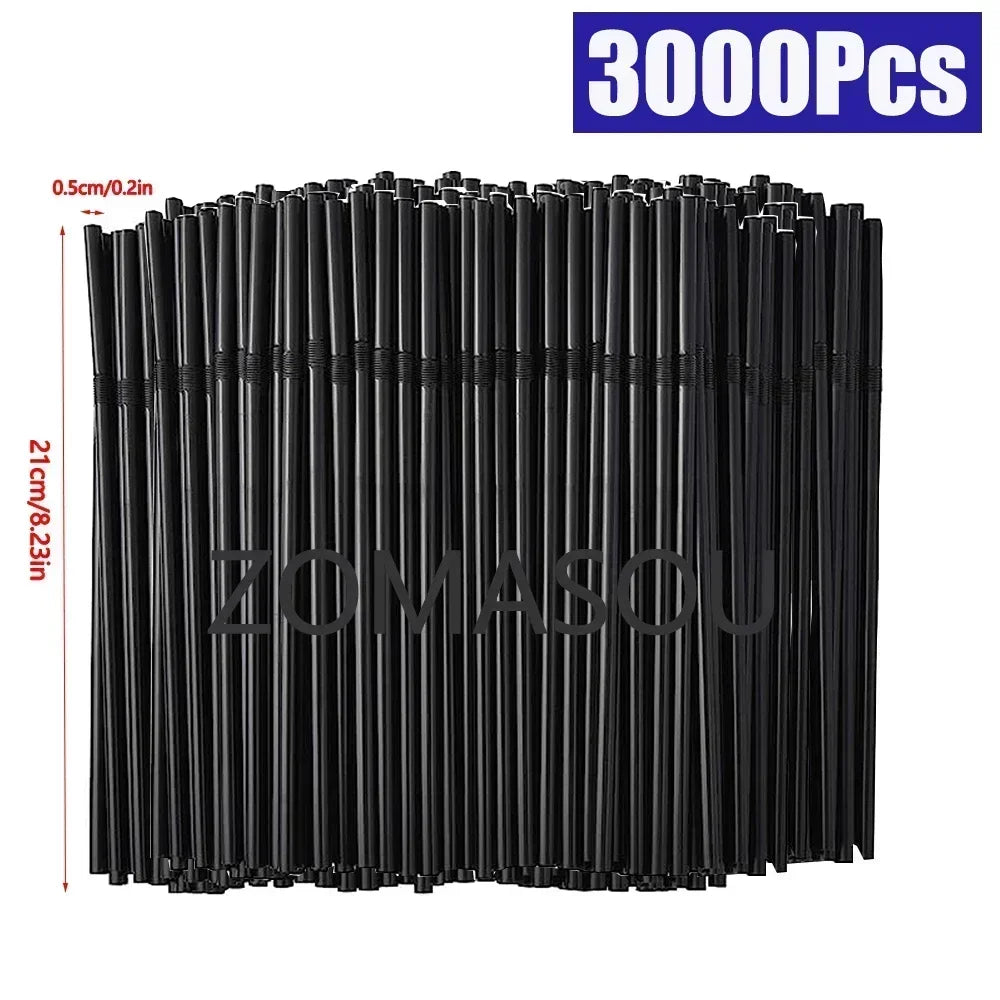 Multicolor Flexible Plastic Drinking Straws — Reusable Cocktail & Boba Straws 8.3 in (21 cm) x 0.2 in (5 mm) — Packs 50–6000 for Parties & Weddings