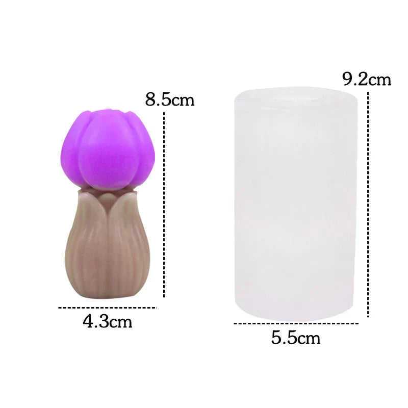 3D Tulip Bouquet Silicone Mold for Candles, Soap, Resin & Cake Decorating – Lavender Flower DIY Craft Mold