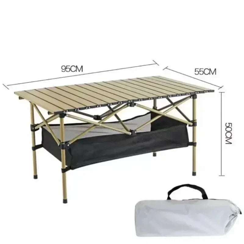 Portable Aluminum Alloy Folding Camping Table - Lightweight Roll-Up Picnic Table, Seats 6