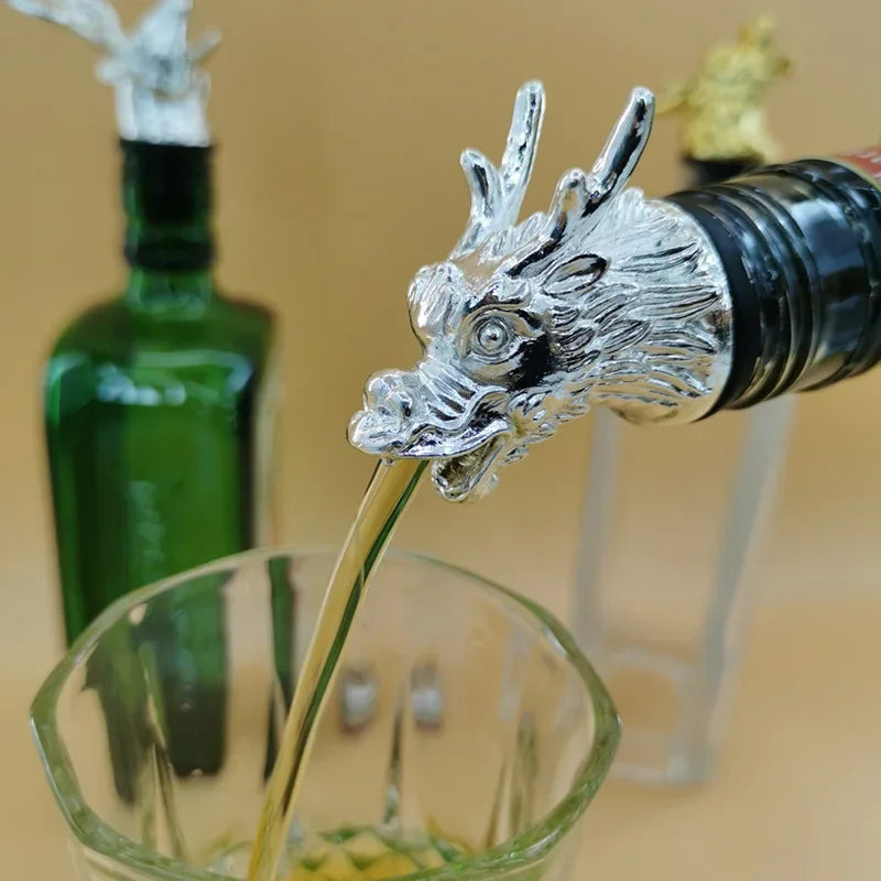 Zinc Alloy Animal Head Wine Pourer - Decorative Bottle Pour Spout & Stopper (Deer, Elk, Lion, Leopard, Wolf, Eagle, Dragon)