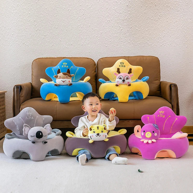 Plush Velvet Baby Sofa Seat Cover 50 x 50 x 40 cm (19.7 x 19.7 x 15.7 in) Learn-to-Sit Toddler Support Cover Cartoon Washable No Filling