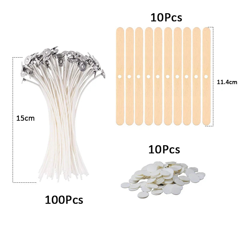 120-Pack Waxed Cotton Candle Wicks with Metal Stands, Smokeless Wicks for DIY Soy, Gel & Paraffin Candle Making