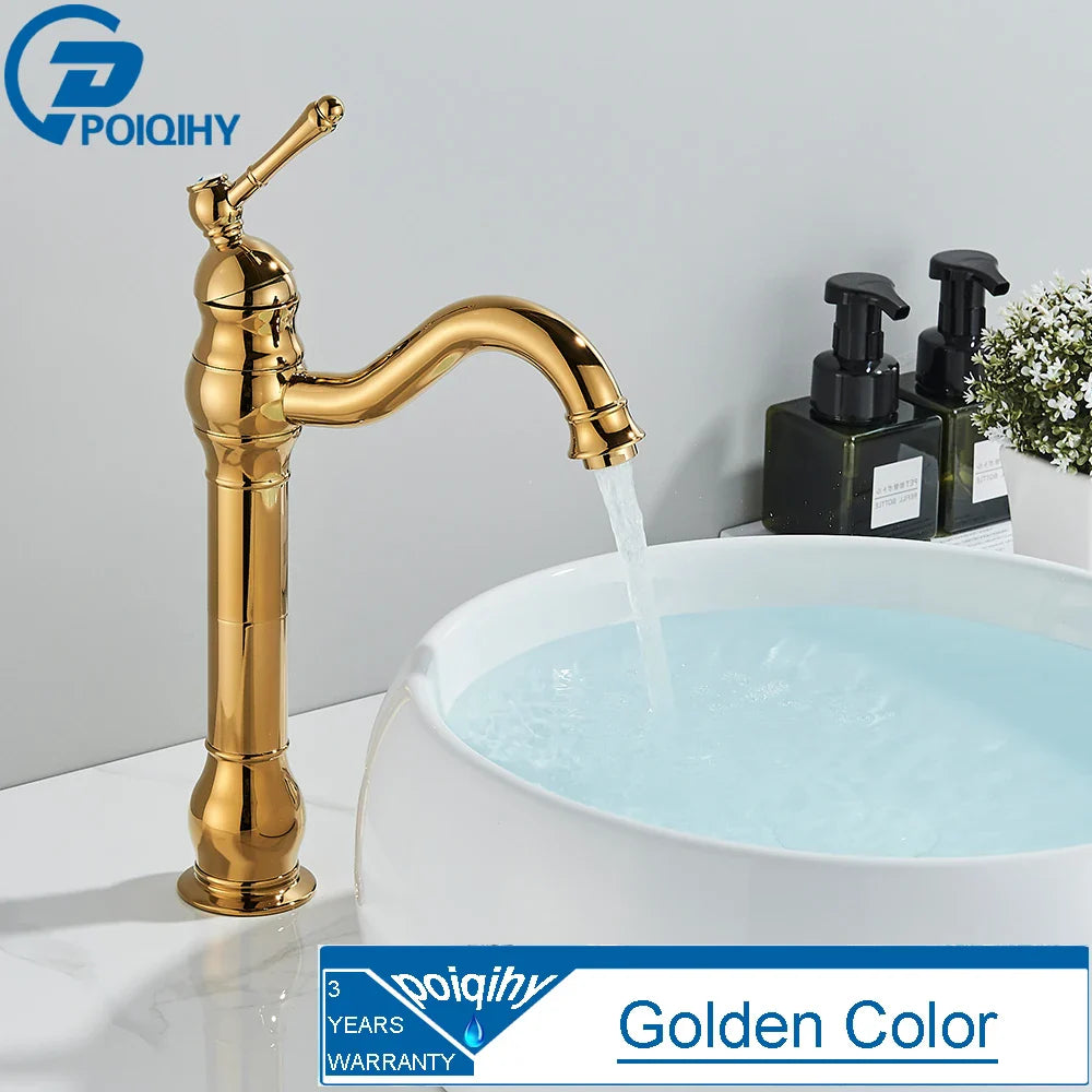 Antique Brass Vessel Sink Faucet Deck-Mounted Single-Hole Bathroom Basin Mixer Tap, Single Handle, Hot & Cold