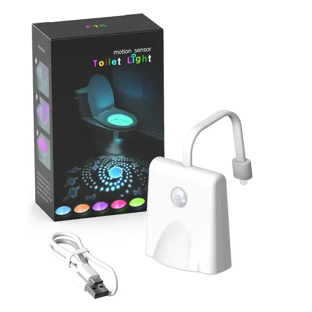 Motion Sensor Toilet Night Light 7-Color Rechargeable LED Toilet Bowl Nightlight with Star Projection