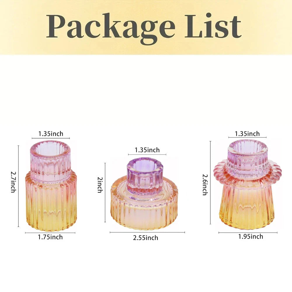 3-Pack Ribbed Double-Ended Glass Candle Holders — Vintage Taper & Tealight Centerpiece Set for Weddings, Dinner Parties, Home Decor