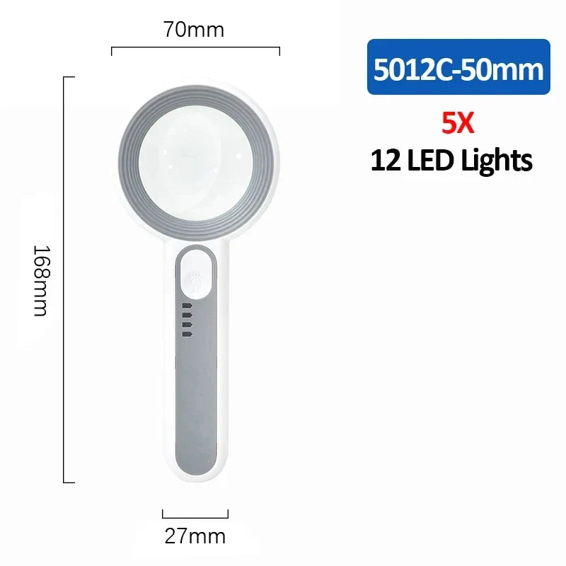 Rechargeable LED Handheld Magnifier 3 Lighting Modes Illuminated Magnifying Glass for Seniors Reading and Repair