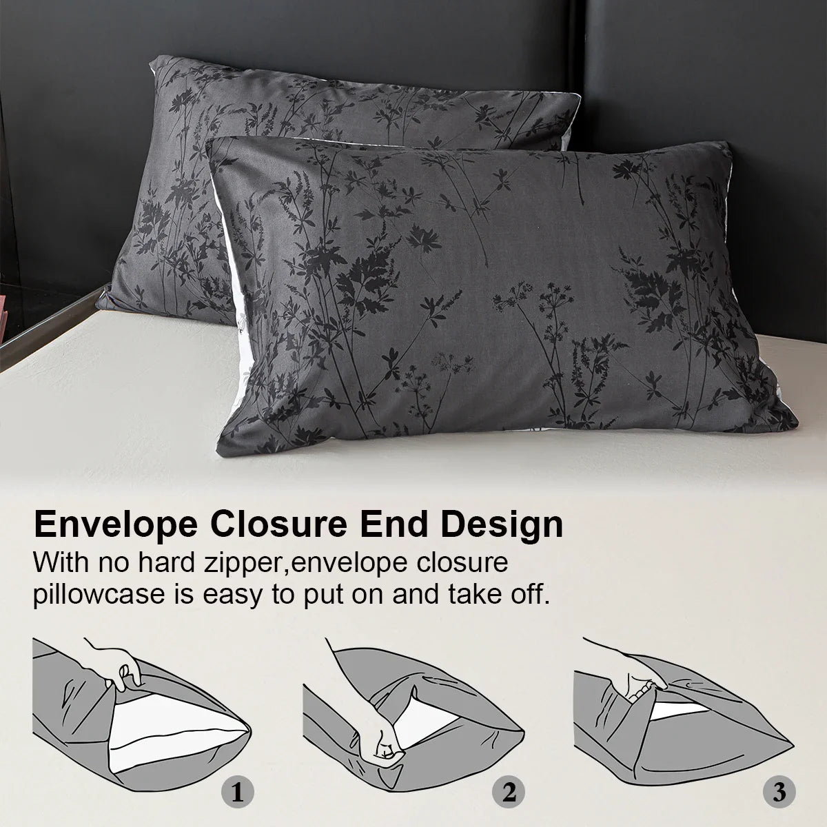 3-Piece Printed Duvet Cover Set — Soft 100% Polyester Bedding with 2 Pillowcases, Sizes 1.0–2.0 m (3.3–6.6 ft)