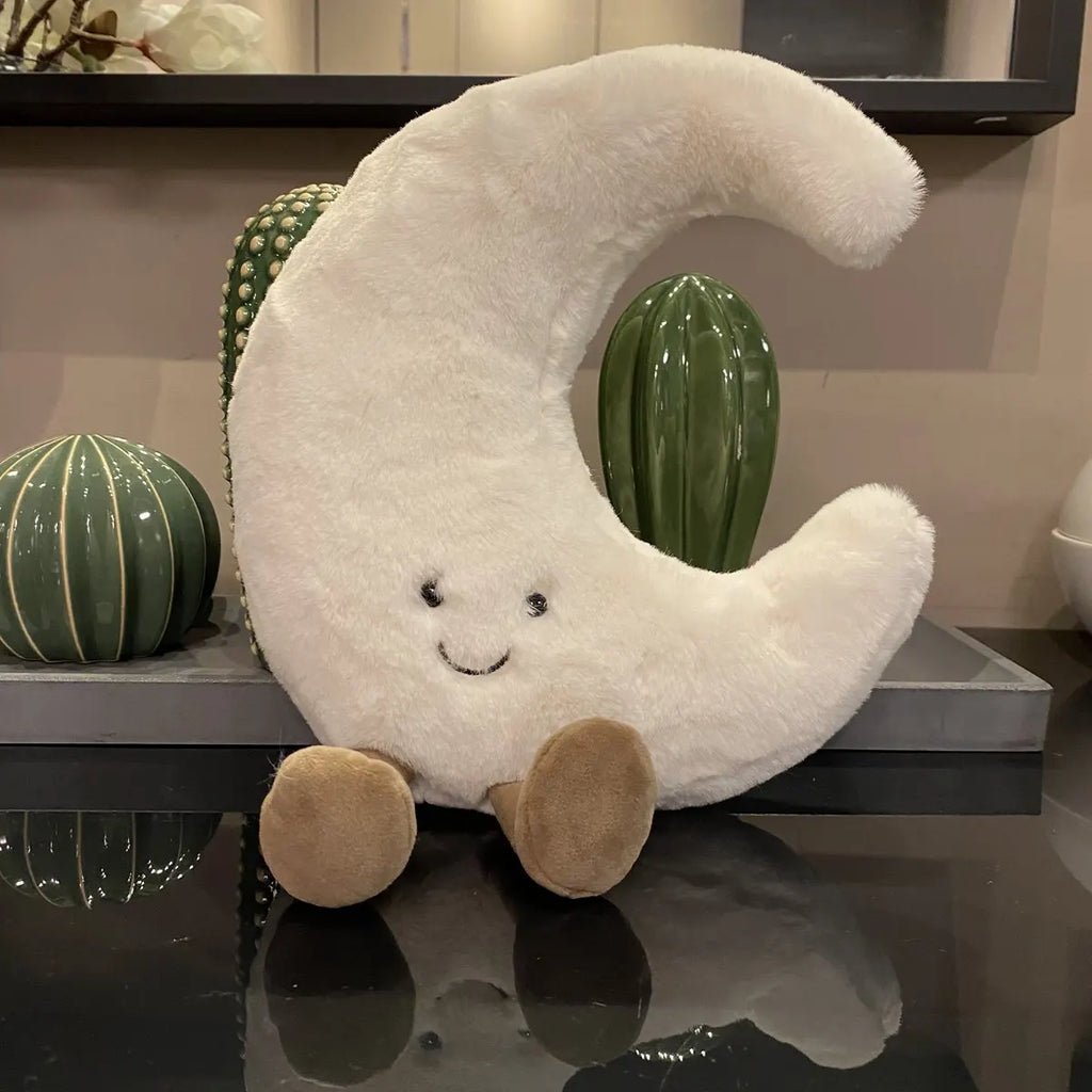 Smiling Sun & Moon Plush Pillow Set – Cute Cartoon Weather Plushies, Sun 14 in / 20 in (35/50 cm) & Moon 12 in / 19 in (30/48 cm)