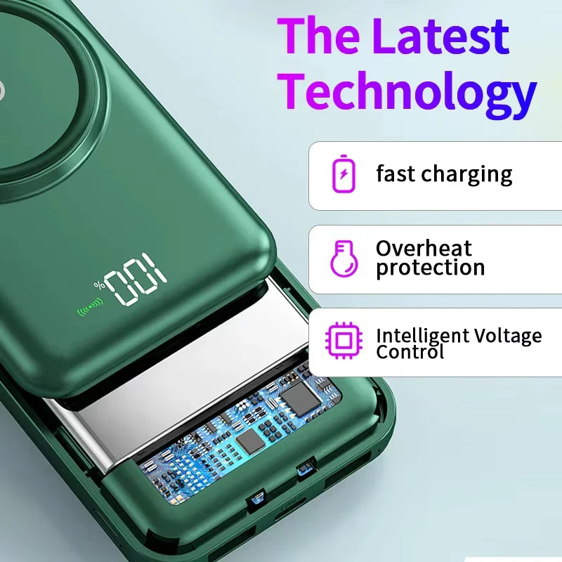 200000mAh Portable Power Bank Wireless Charger — 4 Built-In Cables, LED Digital Display, PD 20W & 120W Fast Charge