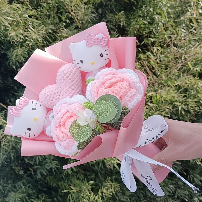 Kawaii Cat Plush Bouquet with Soap Rose Flowers — Cute Valentine's Day, Birthday & Graduation Gift