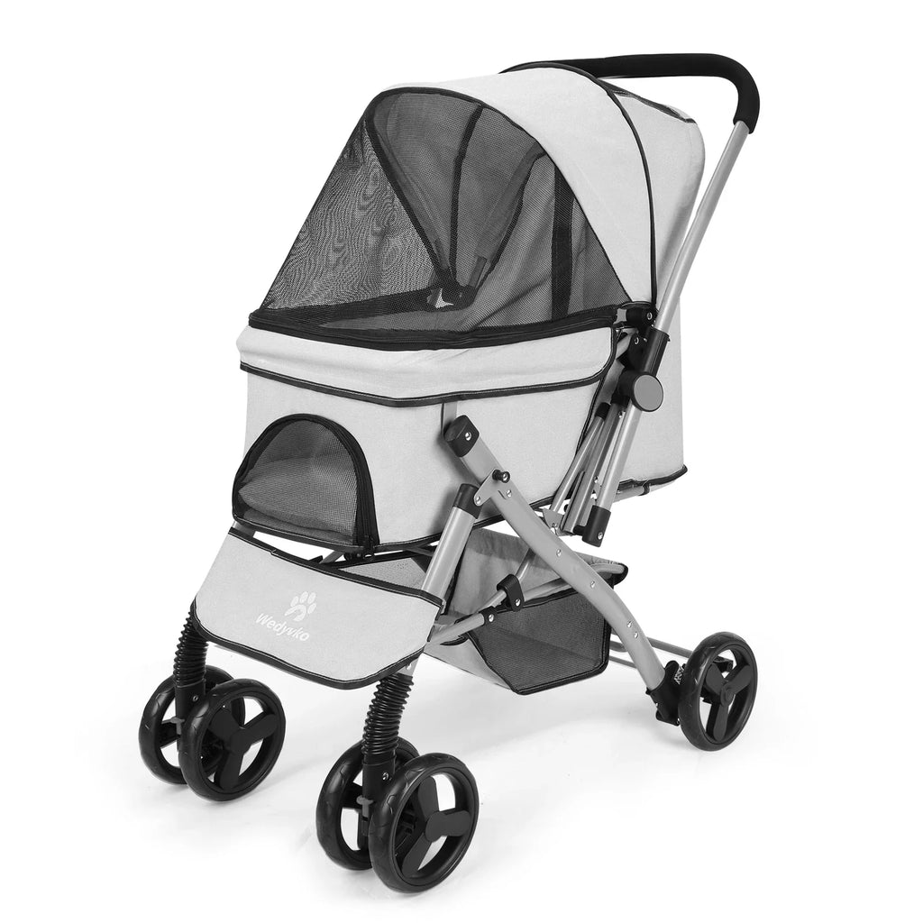 Foldable Pet Stroller for Cats and Dogs, Detachable Shock-Absorbing Travel Carrier, Easy Assembly, Dirt-Resistant