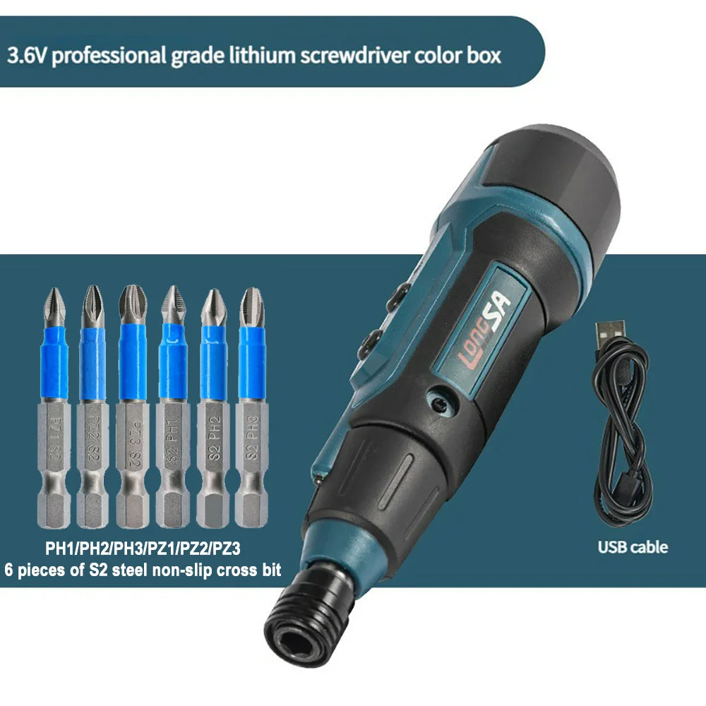 Cordless Electric Screwdriver Set 3.6V 2Nm 200 RPM Rechargeable Wireless Precision Drill for Home DIY