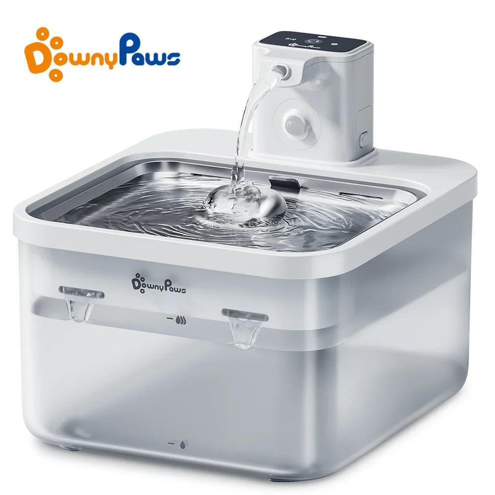 2.5L Automatic Stainless Steel Cat Water Fountain — 4000mAh Rechargeable Wireless Pet Water Dispenser with Motion Sensor