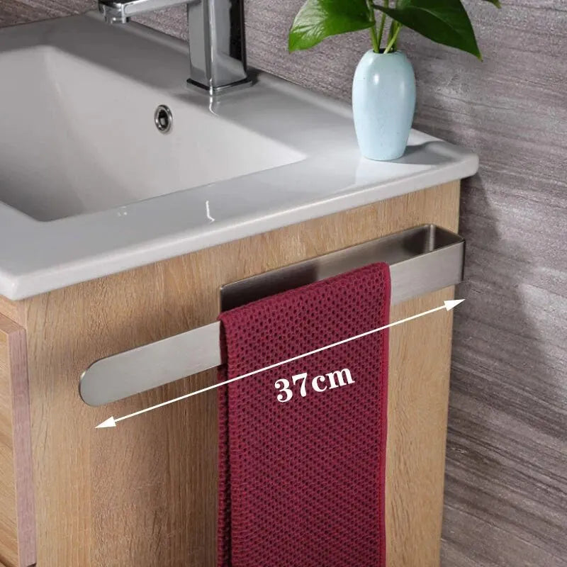Self-Adhesive No-Drill Stainless Steel Towel Bar – Single Rod Wall Rack (9.1 in / 23 cm, 14.6 in / 37 cm)