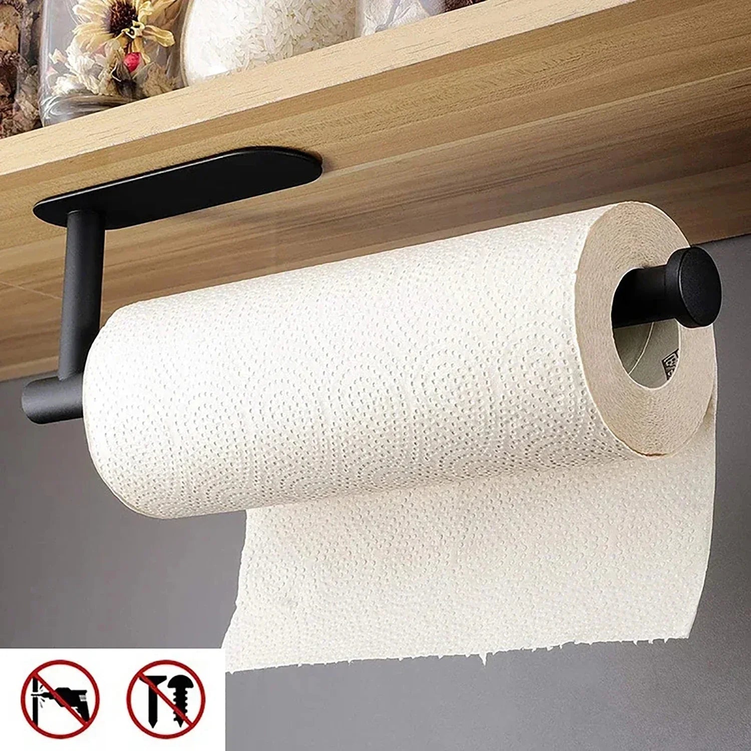 Adhesive Paper Towel & Toilet Roll Holder - Wall-Mount Tissue Dispenser for Kitchen and Bathroom Cabinet Storage