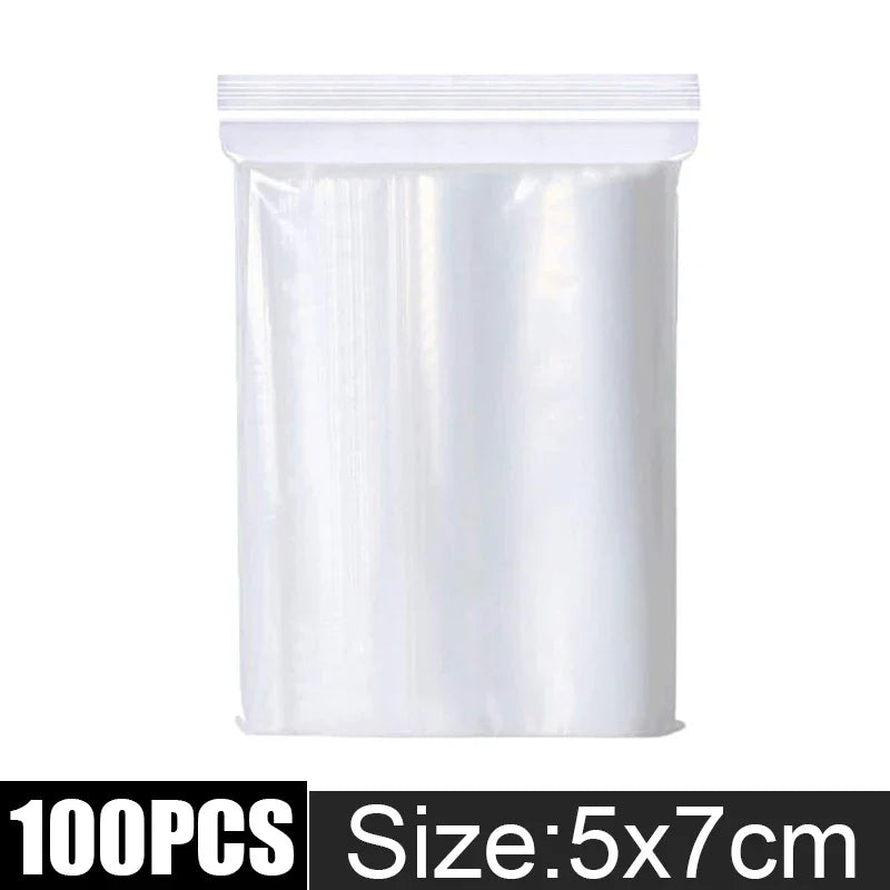 Clear Thick Resealable PE Bags – Reclosable Zip Storage Pouches for Jewelry, Food & Crafts (Sizes 4×6–12×18 cm / 1.6×2.4–4.7×7.1 in, 100–500 Pack)