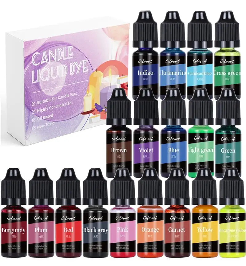Candle Dye Liquid Colorant Kit – Pigment Set for DIY Candles & Soap, Compatible with Soy Beeswax Gel Paraffin (10ml / 5ml Bottles)